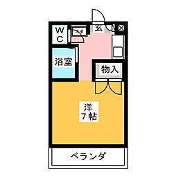 アーバンハイツ西新 2階ワンルームの間取り
