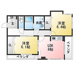 グランドマンションダン 2LDKの間取図画像