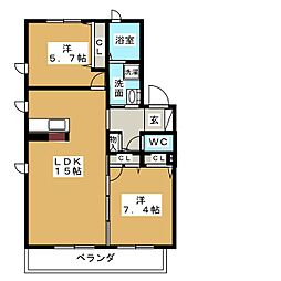 プレミール小幡A 2LDKの間取図画像