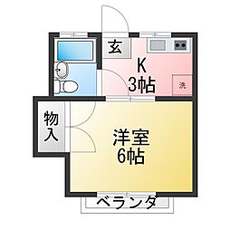パルクヴェール小幡 1Kの間取図画像