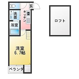 プランドール更屋敷 1Kの間取図画像
