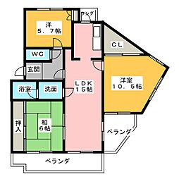 パークサイド千成 3階3LDKの間取り