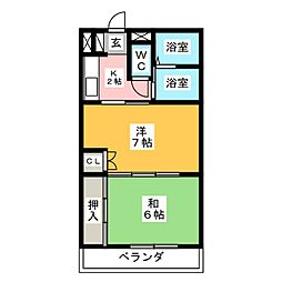 滝の水グリーンハイツ 2階2Kの間取り