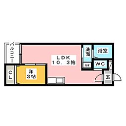 Warren nakashiotaII 2階1LDKの間取り