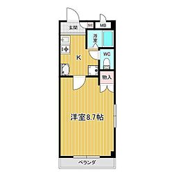 シャトルピーチ 3階1Kの間取り