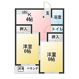 コーポみどり 2DKの間取図画像