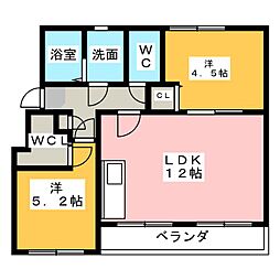 なるみグリーンコーポ5号棟 2LDKの間取図画像