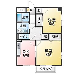 アバンウェルいそむら 2DKの間取図画像