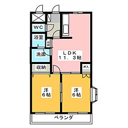 グランベールC棟 2LDKの間取図画像