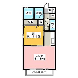グランドールコートB 1LDKの間取図画像