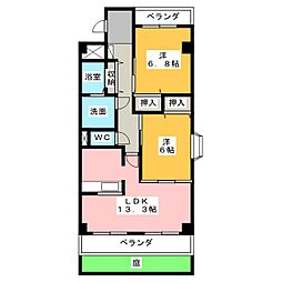 フォンティーヌ2 2LDKの間取図画像