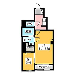 ブラウベルク浦里2 1Kの間取図画像