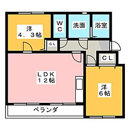 なるみグリーンコーポ5号棟 2LDKの間取図画像