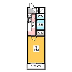 サニーコート2 1Kの間取図画像