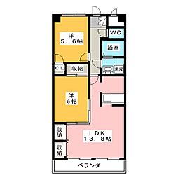 カーサ木村 2LDKの間取図画像
