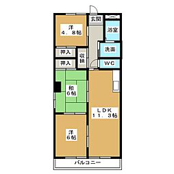 シャンブル・ポール 3LDKの間取図画像