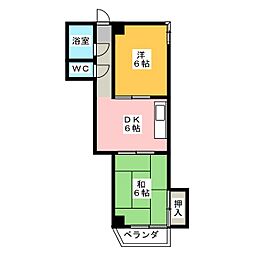 ブランシュ東海通 2DKの間取図画像