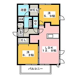 サニープレイス十一屋B 2LDKの間取図画像