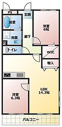 第2コーポ豊 2LDKの間取図画像