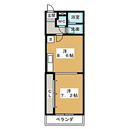 リーゾハイツ北川 1LDKの間取図画像