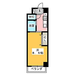 willDo稲永 1Kの間取図画像
