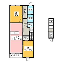 ヴィラ八百島2 2LDKの間取図画像