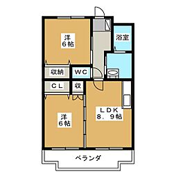 クレール文教 2LDKの間取図画像