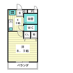 サンライズ 1Kの間取図画像