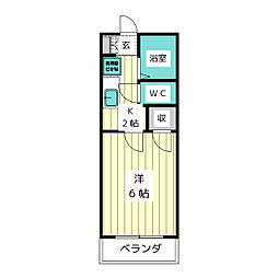 パークハイツ西里 1Kの間取図画像