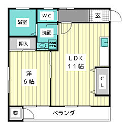 コーポゾンネ 1LDKの間取図画像