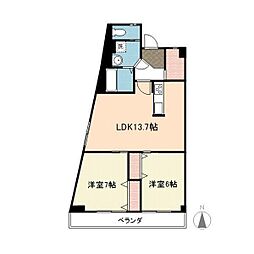 丸美ハイツ 2LDKの間取図画像