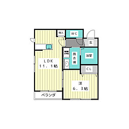グランヴィラ虹ケ丘 1LDKの間取図画像