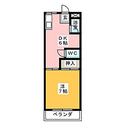 サンライズ2 1DKの間取図画像