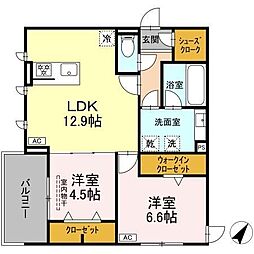 D-SOLIS一社 2LDKの間取図画像