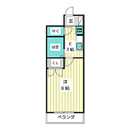 ユース名東 1Kの間取図画像