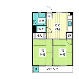 酒井ハイツ 2DKの間取図画像