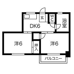 グランドマンション 2DKの間取図画像
