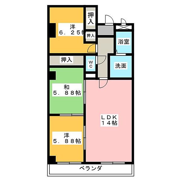 キャッスルヒルズ ｜愛知県長久手市城屋敷(賃貸マンション3LDK・2階・73.91㎡)の写真 その2