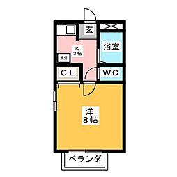 グランディールB 1Kの間取図画像