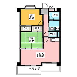 向陽ハイム 2LDKの間取図画像