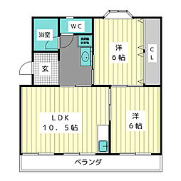 さくた中央ハイツ 2LDKの間取図画像
