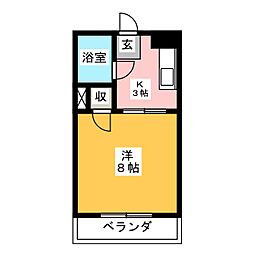 レジデンスオーミ第3 1Kの間取図画像