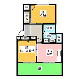 ビラ元屋敷A棟 2DKの間取図画像