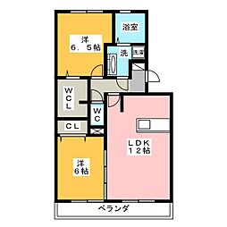 プレザントシティー長久手 2LDKの間取図画像