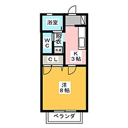 はなみずきハイツ 1Kの間取図画像