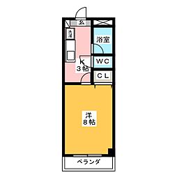 西科マンション 1階1Kの間取り