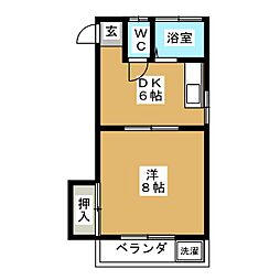 ジュネス光 1階1DKの間取り
