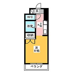 ドエル植田西 4階1Kの間取り