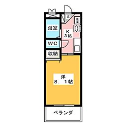 マンションリバーサイド 4階1Kの間取り