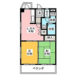 ウィング錦 2DKの間取図画像